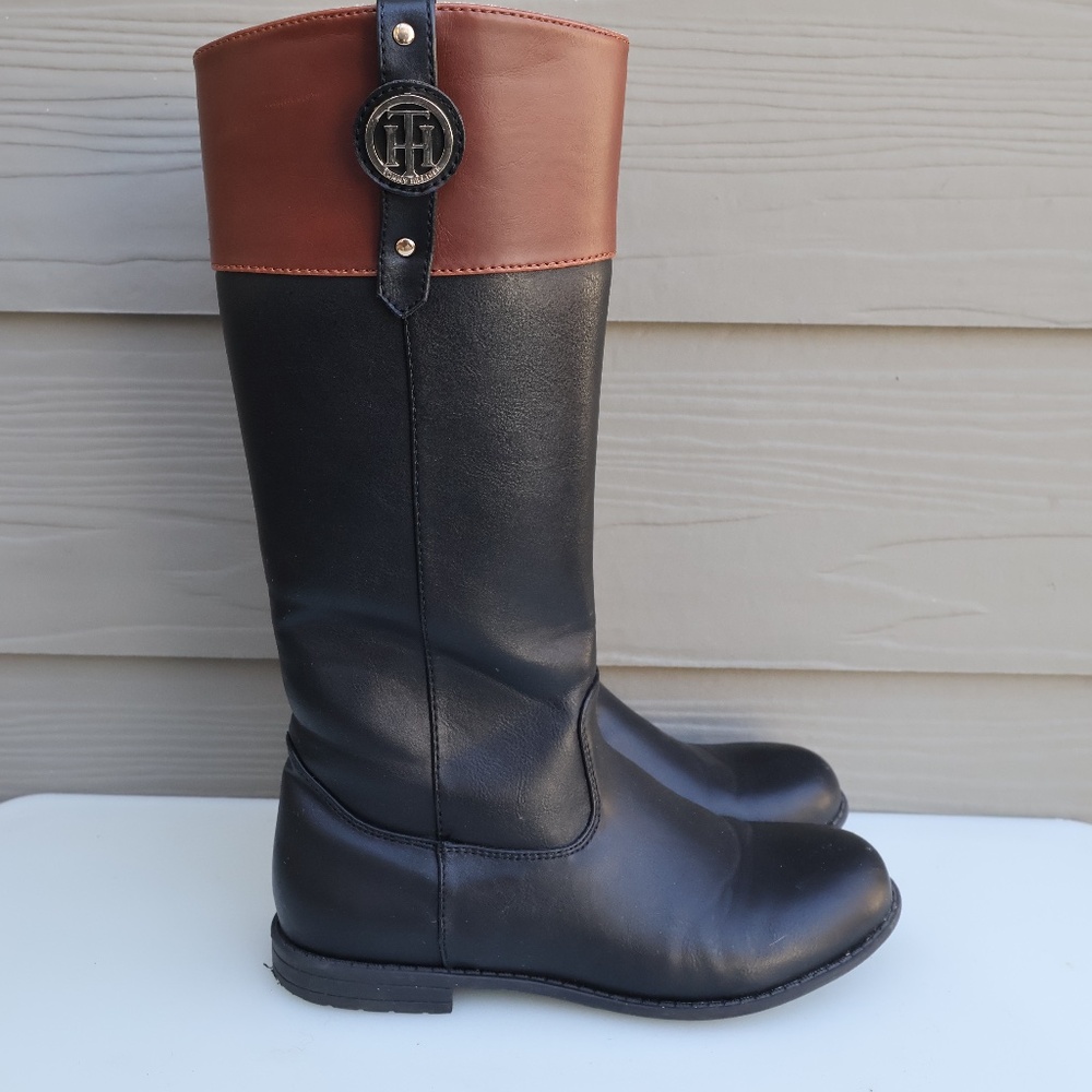 Tommy Hilfiger Andrea Tall Boots Brown Black Kids Size 2
